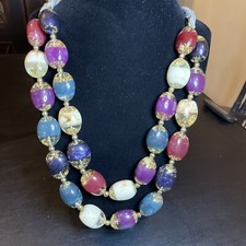 Colar raro vintage boho robusto contas multicoloridas 32” longo flocos de ouro comprar usado  Enviando para Brazil