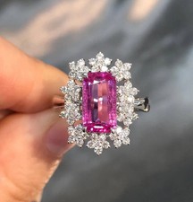 Usado, Anel de casamento 3,41 quilates corte esmeralda diamante safira rosa natural ouro branco 18K 6 7 comprar usado  Enviando para Brazil