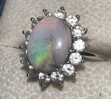 Anel feminino opala preta australiana sólida natural 2 quilates tamanho 7 acabamento platina 925, usado comprar usado  Enviando para Brazil