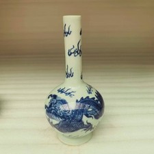 Vaso esférico chinês antigo de porcelana azul e branco estampado de dragão pescoço longo comprar usado Vaso esférico chinês antigo de porcelana azul e branco estampado de dragão pescoço longo comprar usado  Enviando para Brazil