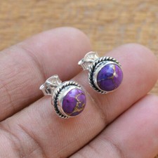 Brincos femininos feitos à mão de prata 925 roxo cobre turquesa #068, usado comprar usado  Enviando para Brazil