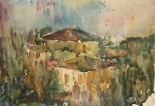 Pintura expressionista em aquarela paisagem de casas comprar usado  Enviando para Brazil