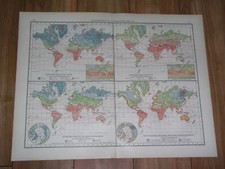 1911 ANTYCZNA MAPA KLIMATYCZNA ŚWIAT POGODA IZOTERMY AMERYKA AZJA EUROPA na sprzedaż  Wysyłka do Poland