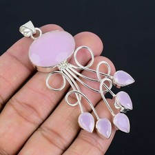 Pingente de pedra preciosa de quartzo rosa feito à mão prata esterlina 925 SL-157 comprar usado  Enviando para Brazil