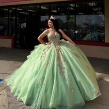 Vestido de baile floral para festa Quinceanera verde perfeito 16 fora do ombro 3D, usado comprar usado  Enviando para Brazil