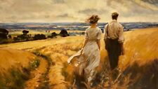 PINTURA ORIGINAL WILLIAM OXER Across The Field bela paisagem da vida no campo comprar usado  Enviando para Brazil