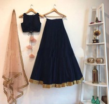 Festa Designer indiano Bollywood desgaste Blue Velvet lehenga Choli Casamento Lindo comprar usado  Enviando para Brazil