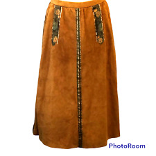 Saia Midi Vintage Anos 70 Marrom Caramelo BOHO Couro Camurça Personalizada com Bolsos P/M, usado comprar usado  Enviando para Brazil