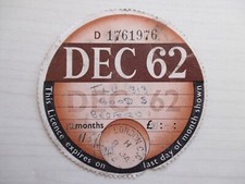 Tax disc 1962 for sale  SWANSEA