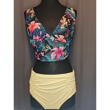Conjunto de biquíni tropical floral top 40DD cintura alta franzido alças ajustáveis comprar usado  Enviando para Brazil