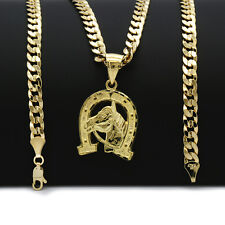 Colar masculino de corrente cubana folheado a ouro 18k com pingente de ferradura hip-hop 6 mm comprar usado  Enviando para Brazil
