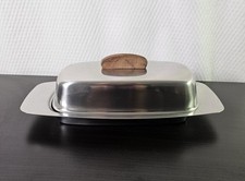 Bandeja de prato de manteiga de aço inoxidável antiga com tampa 18/8 Selandia Dinamarca meados do século comprar usado  Enviando para Brazil