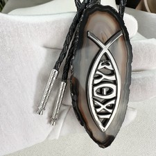 Usado, Tremendo grego Ichthys Jesus em pedra laje de ágata gravata bolo ocidental deslumbrante! comprar usado  Enviando para Brazil