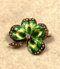 Usado, Broche trevo 14K art nouveau esmalte pérola diamante 4 folhas comprar usado  Enviando para Brazil