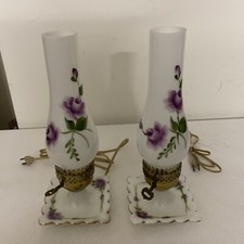 PAR Abajures de Mesa Lateral Vintage Floral Pintado à Mão Vidro Leitoso Flores Roxas comprar usado  Enviando para Brazil