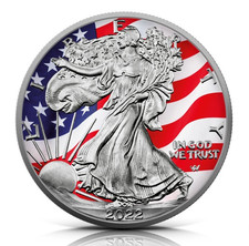 1 oz Silver American Eagle 2022 bandeira dos EUA acabamento colorido e antigo com caixa e certificado de autenticidade comprar usado  Enviando para Brazil