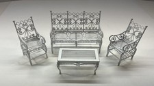 Conjunto de 4 peças de móveis de vime branco para casa de bonecas mesa de cadeiras de pátio vintage comprar usado  Enviando para Brazil