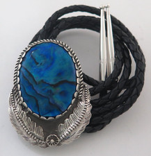 Deslumbrante gravata bolo grande prata esterlina azul Abalone qualidade sudoeste comprar usado  Enviando para Brazil