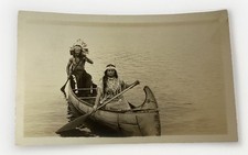 Cartão postal foto real vintage canoa de bétula remo indígena RPPC nativo americano comprar usado  Enviando para Brazil