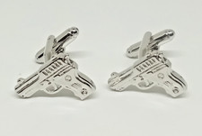 Par de abotoaduras de pistola prata 9 mm tema arma policial presente de casamento noivo, usado comprar usado  Enviando para Brazil