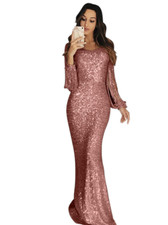 Vestido maxi feminino elegante de lantejoulas manga comprida formal festa vestido de noite comprar usado  Enviando para Brazil