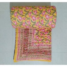 Colcha reversível feita à mão - Estampa floral amarela e rosa com borda tradicional, usado comprar usado  Enviando para Brazil