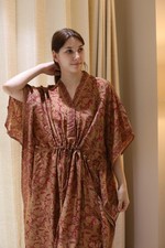 Pure Seda Caftán Rojo-Verde Bata Vestido Largo Mujer Maxi Túnica Ps KFN2994 comprar usado  Enviando para Brazil