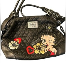 Bolsa de ombro acolchoada BETTY BOOP preta couro sintético bordado e detalhe de corrente comprar usado  Enviando para Brazil