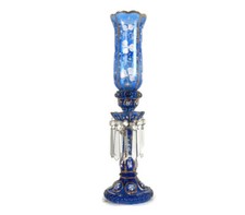 Candeeiro de mesa vintage arte vidro gravado azul cobalto estilo bacarat boêmio comprar usado  Enviando para Brazil