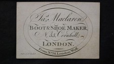 J. MACLAREN, FABRICANTE DE BOTAS E SAPATOS, Nº. 55 Cornhill, LONDRES, CARTÃO COMERCIAL GRAVADO TC1 comprar usado  Enviando para Brazil