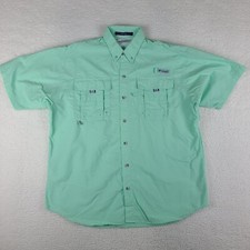 Camisa masculina Columbia PFG média verde perfeita ventilada Bahama botão para cima tactel náilon comprar usado  Enviando para Brazil