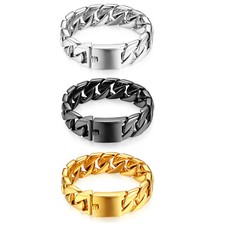 Usado, Pulseira de corrente cubana grande de aço inoxidável polido pesado 20 mm masculina comprar usado  Enviando para Brazil