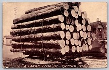 Cartão postal "uma grande carga" troncos no trenó de madeira antigo Wisconsin indústria de madeira comprar usado Cartão postal "uma grande carga" troncos no trenó de madeira antigo Wisconsin indústria de madeira comprar usado  Enviando para Brazil