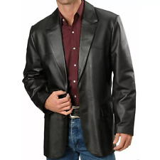 Blazer masculino preto piano comprimento 3/4 jaqueta couro bovino premium sobretudo comprar usado  Enviando para Brazil