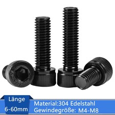 M4 M5 M6 M8 Schwarz 304 Edelstahl Zylinderschraube Innensechskant Kopf Schrauben comprar usado  Enviando para Brazil