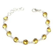 "Brazalete de joyería de plata esterlina 925 de piedra preciosa citrino amarillo hecho a mano talla 7-8" segunda mano  Embacar hacia Mexico