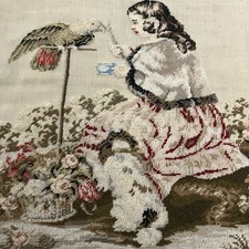 Antique needlepoint girl for sale  East Tawas