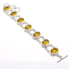 "Brazalete de joyería de plata esterlina 925 de piedra preciosa citrino amarillo hecho a mano talla 7-8" segunda mano  Embacar hacia Mexico