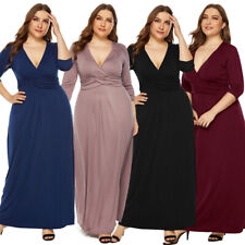 Vestido longo feminino plus size gola V plissado elástico vestidos de festa comprar usado  Enviando para Brazil