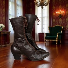 Botas vitorianas femininas vintage antigas de couro marrom com cadarço alto 10 1/4" de comprimento comprar usado  Enviando para Brazil