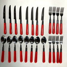 Talheres de aço inoxidável cabo translúcido acrílico vermelho Lucite 24 peças alvo casa comprar usado  Enviando para Brazil