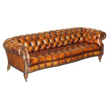 SOFÁ CHESTERFIELD DE COURO MARROM RESTAURADO TINGIDO À MÃO SERPENTINA VITORIANA DE LUXO comprar usado  Enviando para Brazil