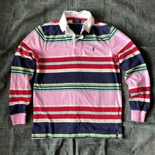 AUTÊNTICO Polo Ralph Lauren Masculino Rosa Multi Listrado Camisa Polo de Rugby Tamanho PEQUENO comprar usado  Enviando para Brazil