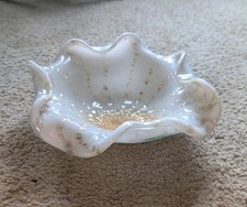 Tigela de vidro/prato de doces/bandeja de chaves de Murano vintage branca lindos flocos coloridos comprar usado  Enviando para Brazil