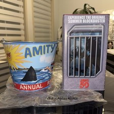 Pacote de balde de pipoca gaiola Amity Island e 50º aniversário Cinemark Jaws! comprar usado  Enviando para Brazil