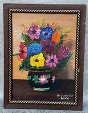 BERNADETTE LINCHAMENTO ASSINADO INGÊNUO VASO DE PINTURA A ÓLEO COM FLORES VINTAGE QUADRO ARTE, usado comprar usado  Enviando para Brazil