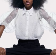 Usado, Blusa Zara branca organza manga folhada blogueiras tamanho MÉDIO comprar usado  Enviando para Brazil