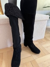 Kozaki Zara 37 że skóry zamszowej naturalnej czarne za kolano, używany na sprzedaż  PL