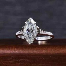 Usado, Anel solitário de diamante tratado branco corte marquesa certificado 3,25 quilates prata 925! comprar usado  Enviando para Brazil