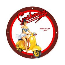 Usado, Placa de esmalte de porcelana estilo vintage cushman motor scooters gasolina e óleo pinup menina comprar usado  Enviando para Brazil